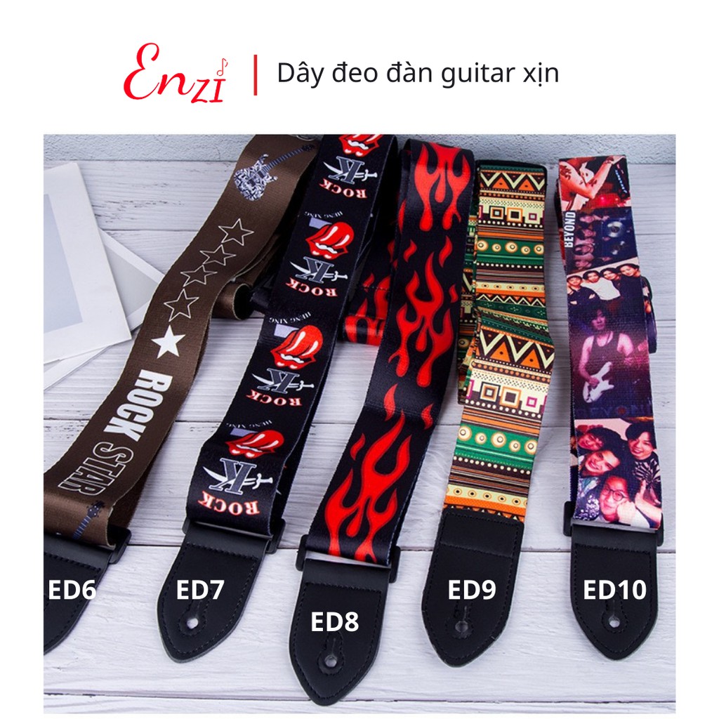 Dây đeo đàn guitar ukulele ED6 đàn classic, acoustic ghi ta bass  ghita điện phối hình dày dặn chắc chắn Enzi