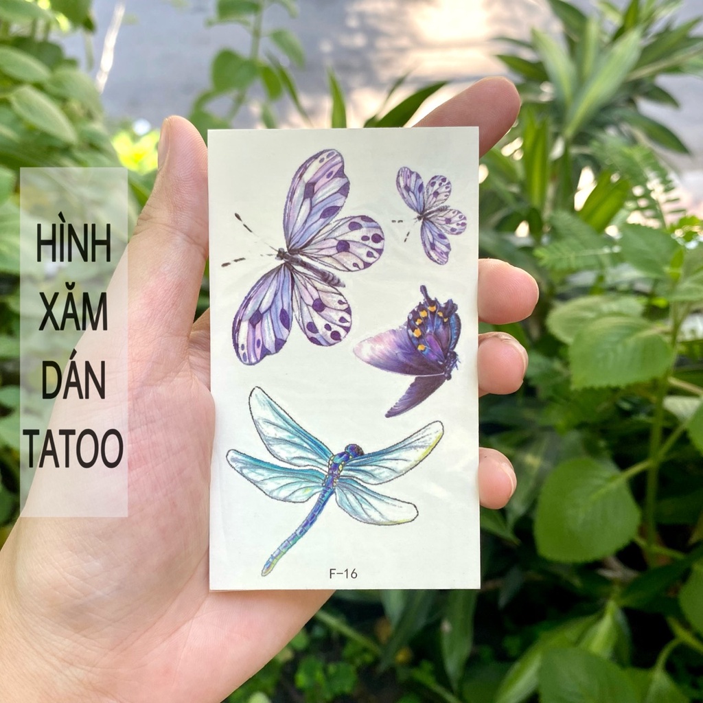 Hình dán tạm thời tattoo bươm bướm chuồn chuồn aq444. Xăm dán tạm thời size <10x6cm