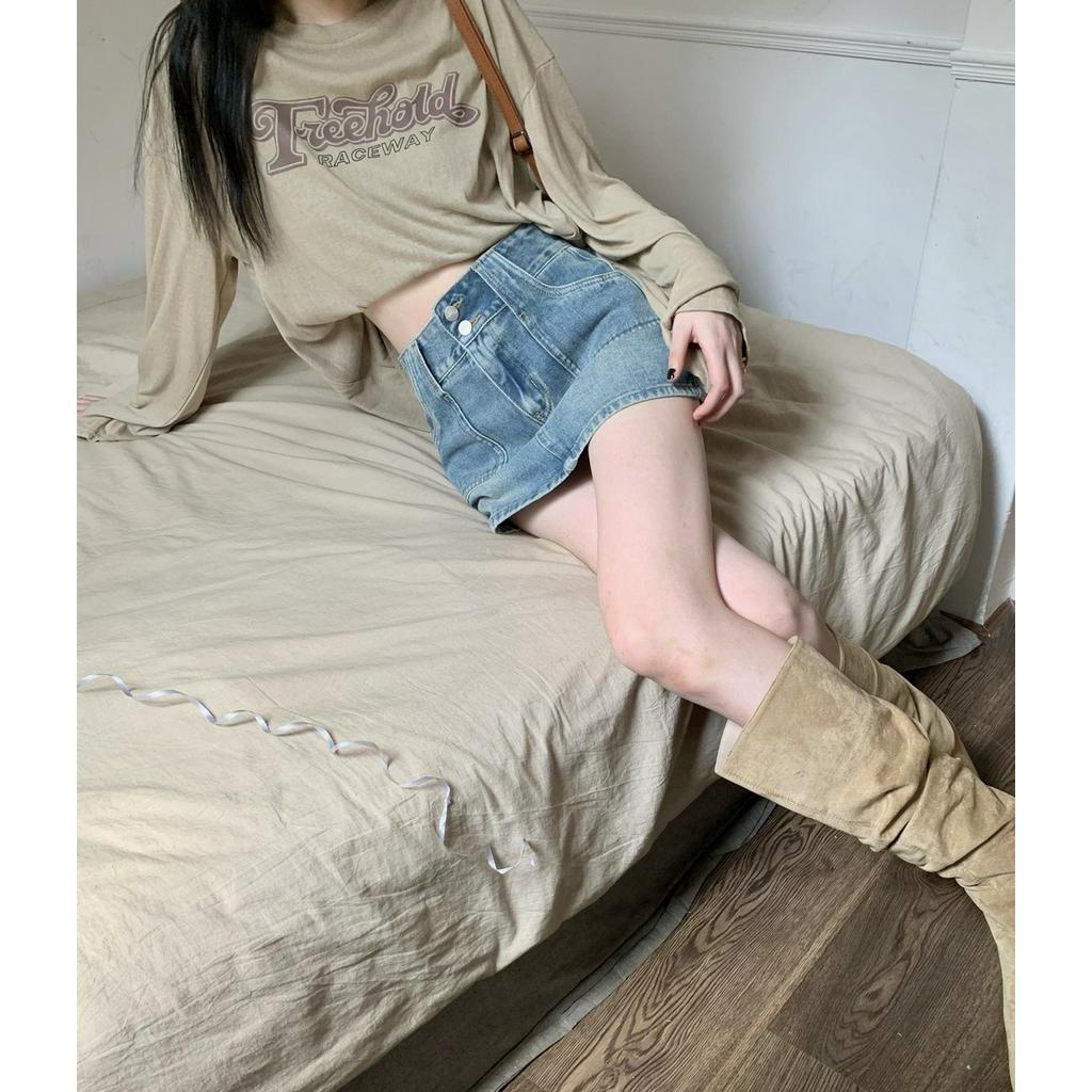 Chân Váy Denim Phối Nút Đôi Lưng Cao Phong Cách Retro Cá Tính 63792