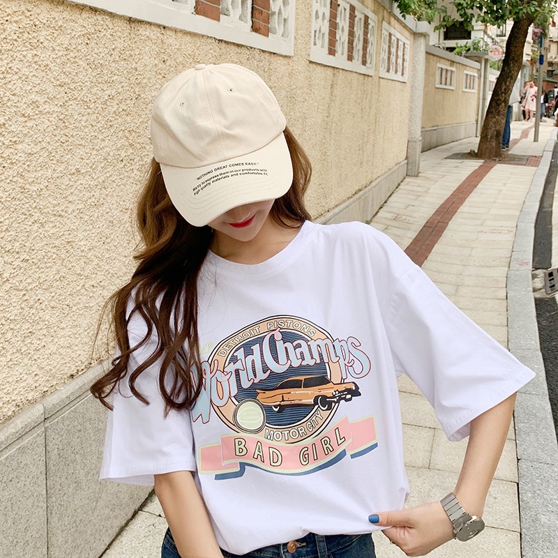 Áo Thun Tay Ngắn Dáng Rộng Phong Cách Harajuku Hàn Quốc Thời Trang Cho Nữ