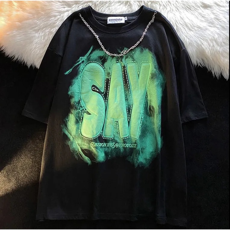 Áo thun ZHELIHANGFEI tay ngắn dáng rộng in họa tiết phong cách học đường thời trang dễ phối đồ