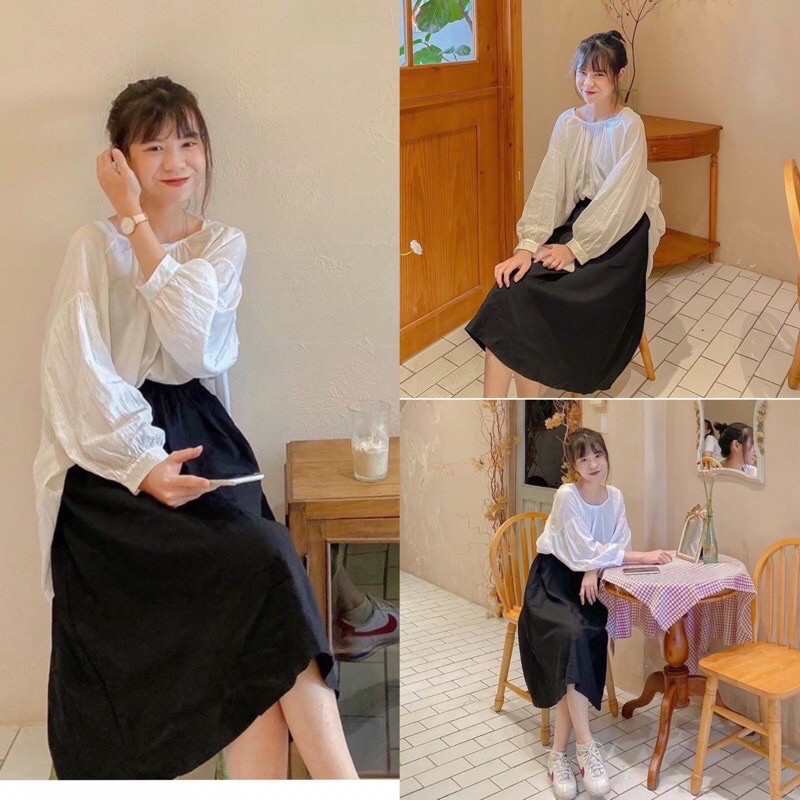 Chân váy đũi dáng dài style Hàn Quốc Chân váy vintage Quảng Châu Đầm nữ