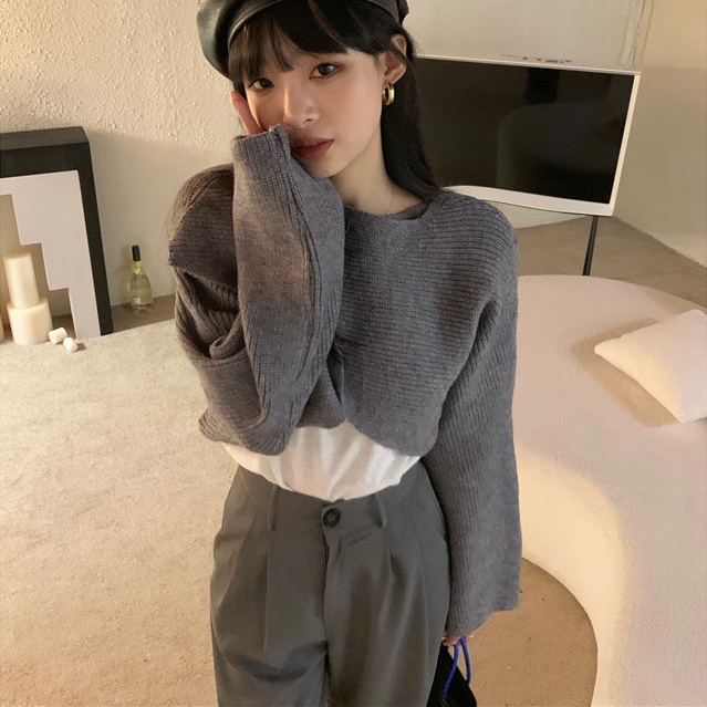 Áo sweater SUXI dệt kim dáng rộng màu sắc đơn giản phong cách Hàn Quốc thời trang mùa thu cho nữ