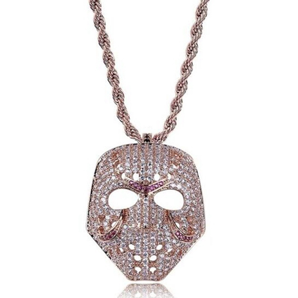 Fashion trend gold and rose gold ice micro-set diamond mask pendant necklace