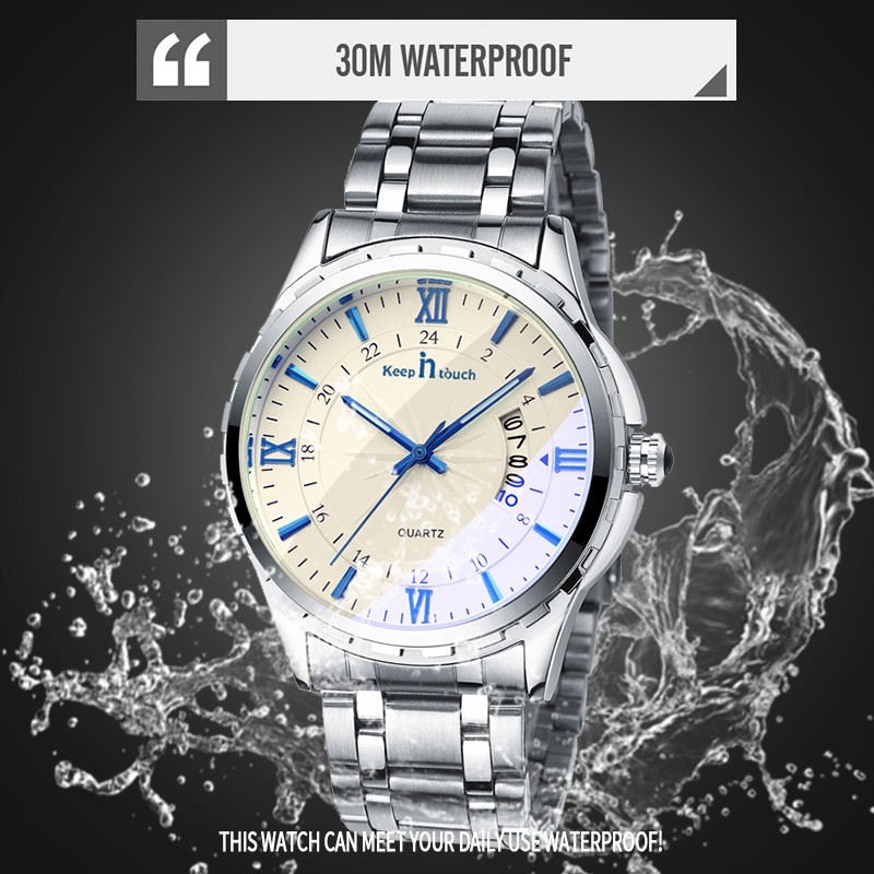 Đồng Hồ Nam Dây Thép Không Gỉ Chống Nước Phong Cách Doanh Nhân