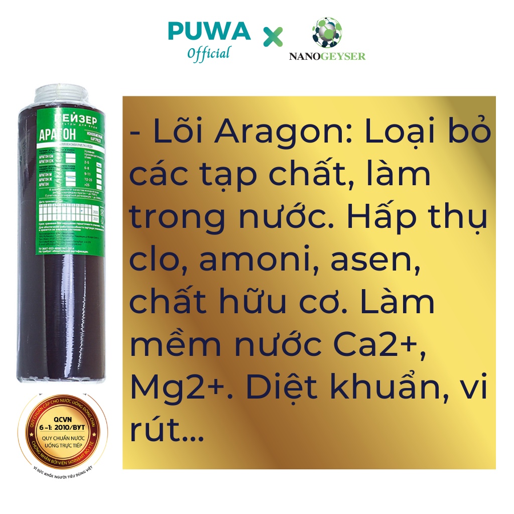 Bộ lõi máy lọc nước Ecotar 3, Ecotar 6, Nano Geyser, Bộ lõi lọc nước 123  gồm Ecotar Aragon CBC