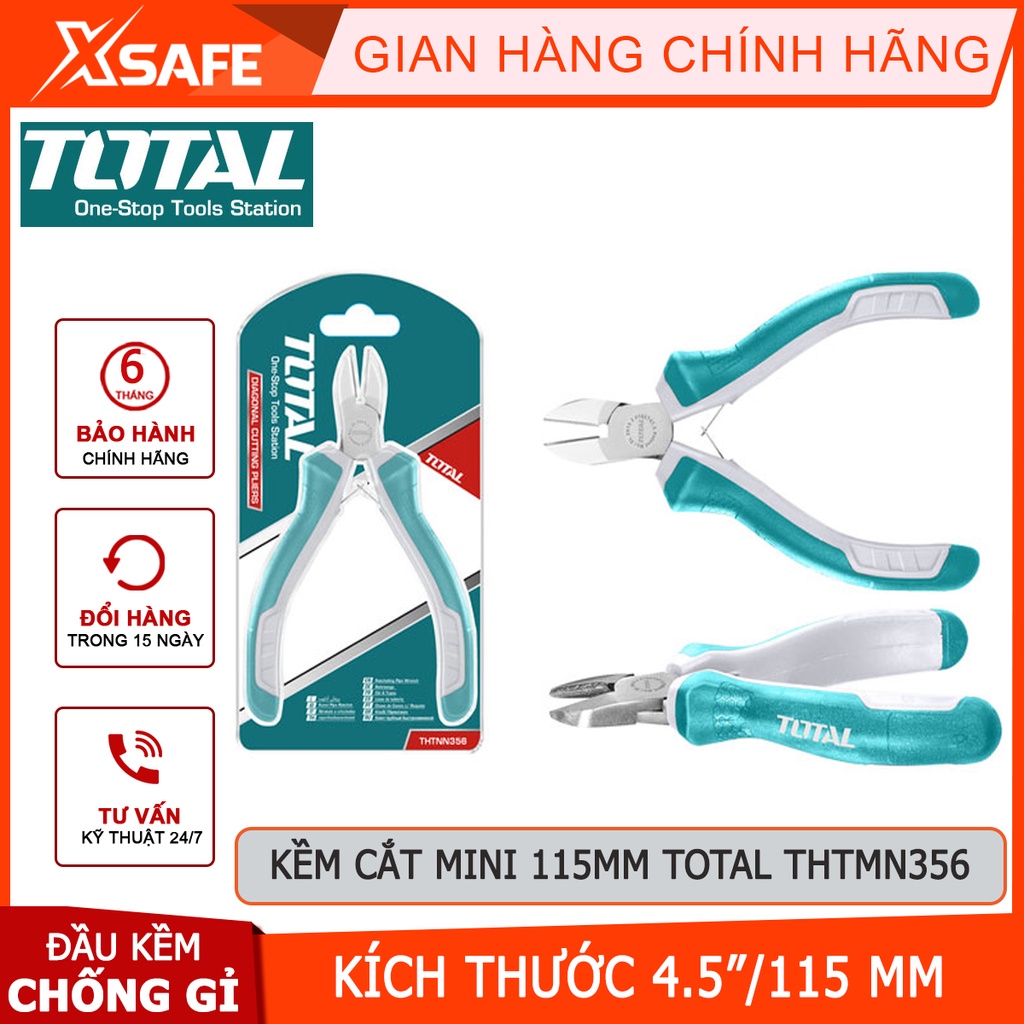 Kềm cắt mini TOTAL THTMN356 Kìm cắt dây điện Kích thước 4,5"/115mm thép CR-V, tay cầm cách điện, bọc cao su chống trơn