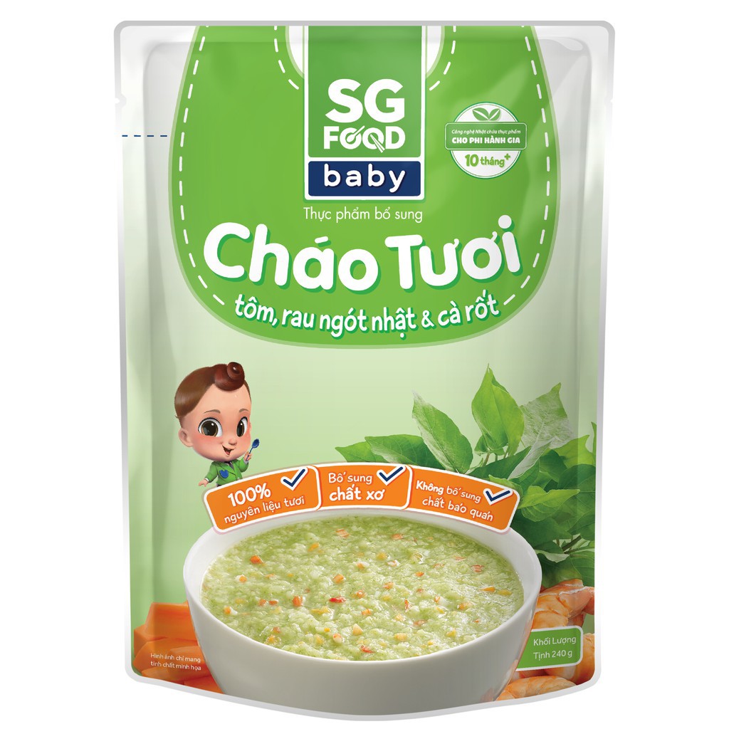 Cháo tươi Baby Sài Gòn Food Tôm, Rau ngót Nhật & Cà rốt 240g