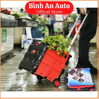 Thùng đựng đồ gấp gọn Vali kéo đa năng 45L màu đỏ đen-  Dùng trên ô tô, đi siêu thị, di chuyển đồ nặng - Bình An Auto