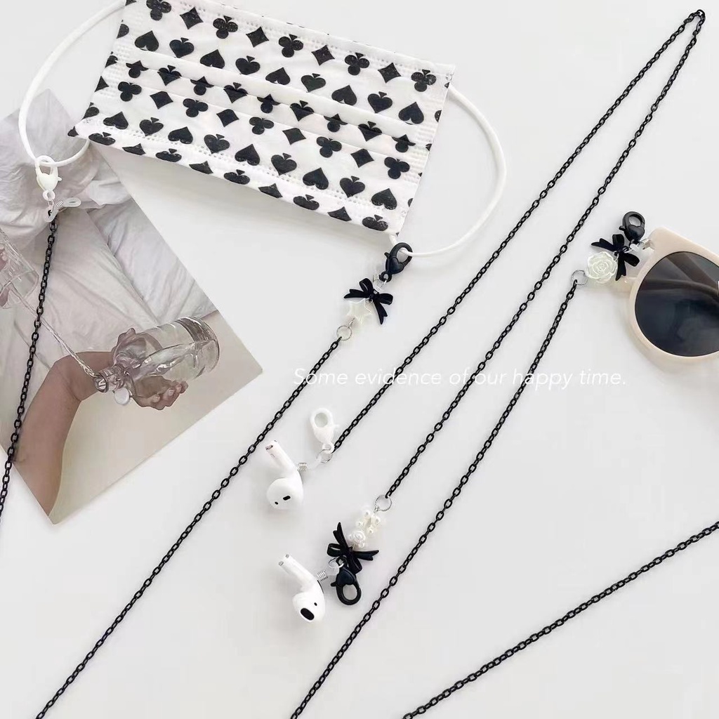 Dây Đeo Mắt Kính Bằng Acrylic Họa Tiết Hoạt Hình Trắng Đen Phong Cách Hàn Quốc