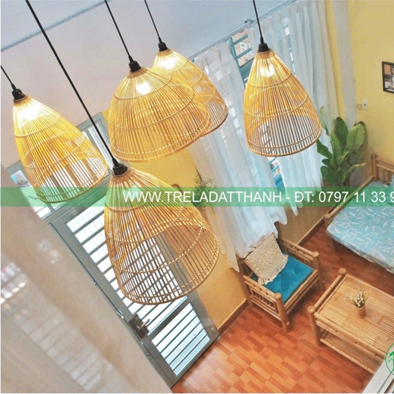 Chùm đèn tre trang trí,chao đèn đan tre thủ công trang trí quán caffe quán ăn nhà hàng