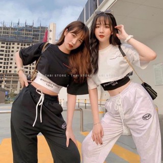 Set áo croptop nữ 1974 + quần spun