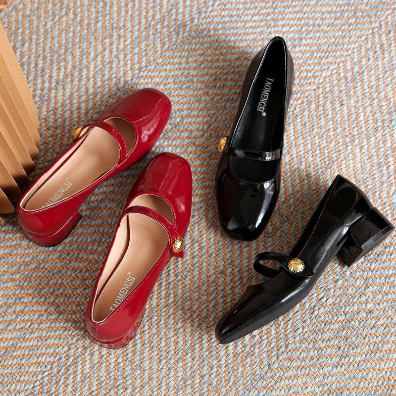 Giày Da Mũi Tròn Gót Dày Phong Cách Retro Pháp Dành Cho Nữ Size 35-42