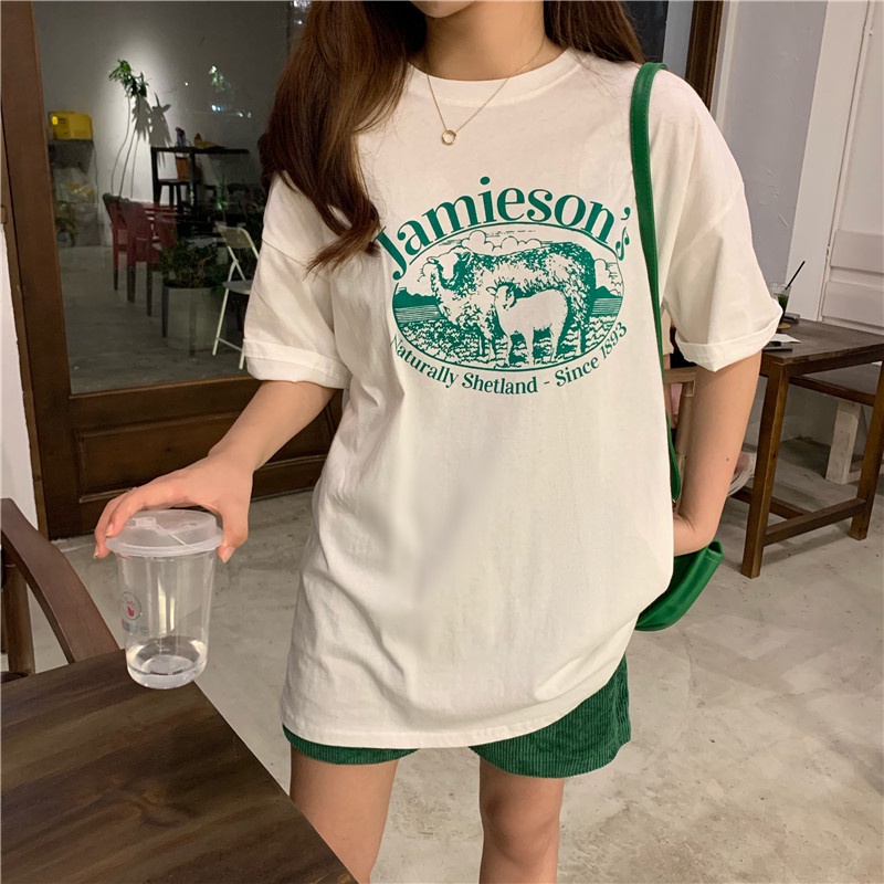 Áo thun tay ngắn form rộng họa tiết nhiều màu cá tính chất lượng cao cho nữ