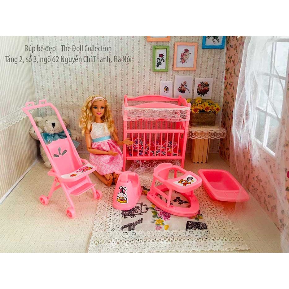 Set phụ kiện xe đẩy, nôi, xe tập đi, bồn tắm dành cho búp bê Chibi, Simba