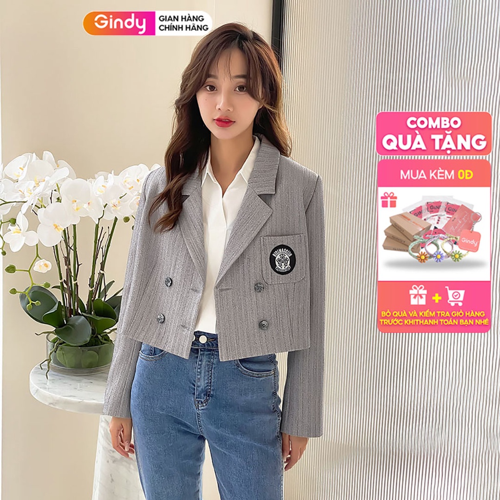 Áo khoác nữ áo blazer ctoptop GINDY cổ vest 2 lớp tay dài dáng lửng có đệm vai thời trang thu đông phong cách A10122