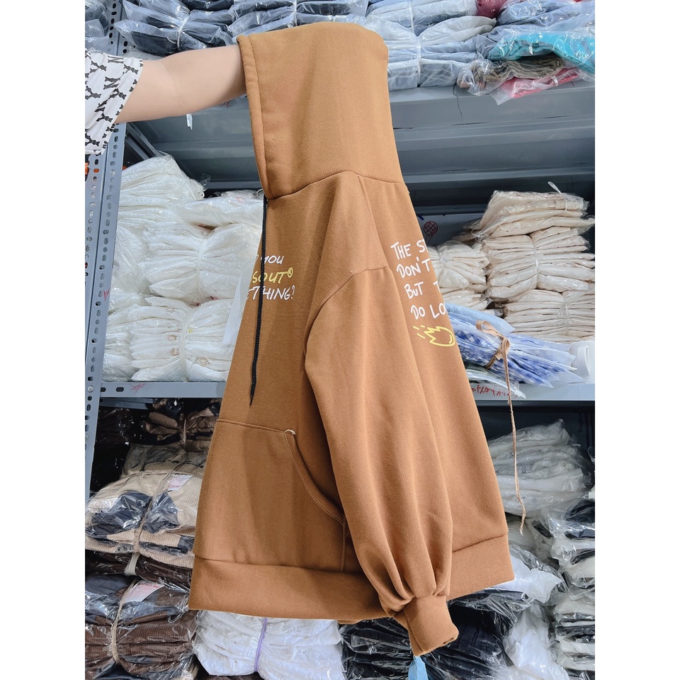 Áo Hoodie nâu mũ 2 lớp form thụng-6C0T