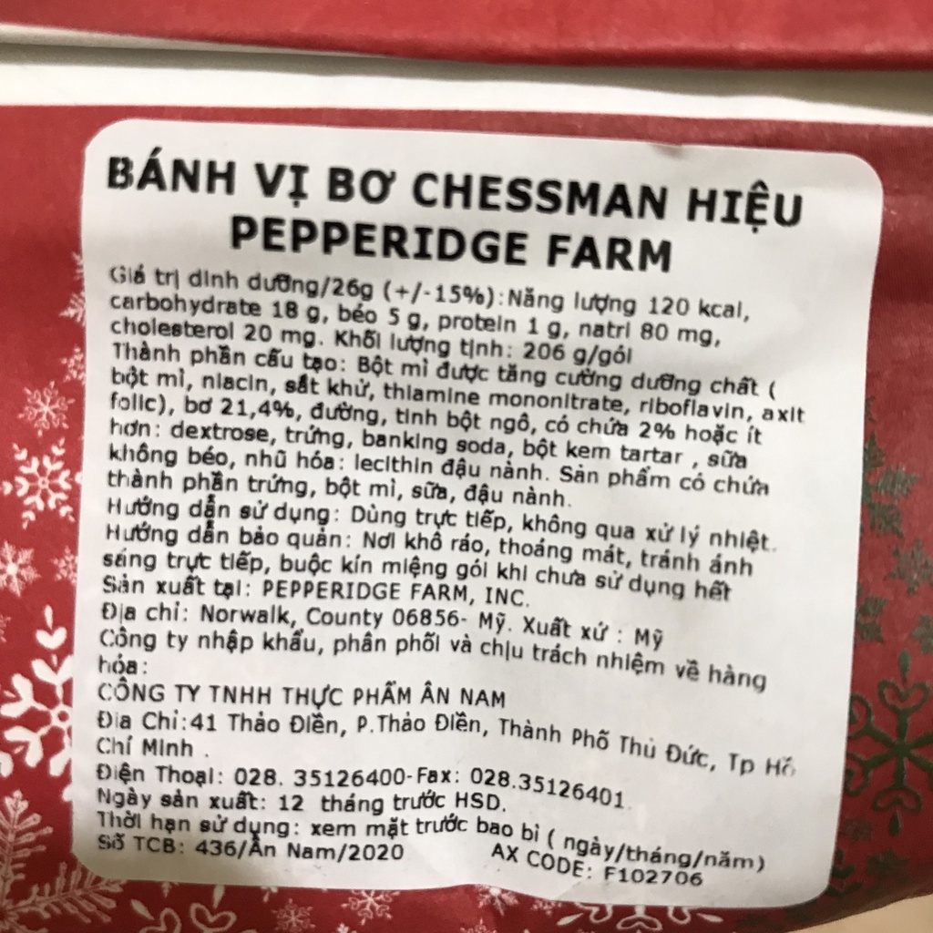 Bánh quy vị bơ phô mai Chessmen hiệu Pepperidge Farm 206g