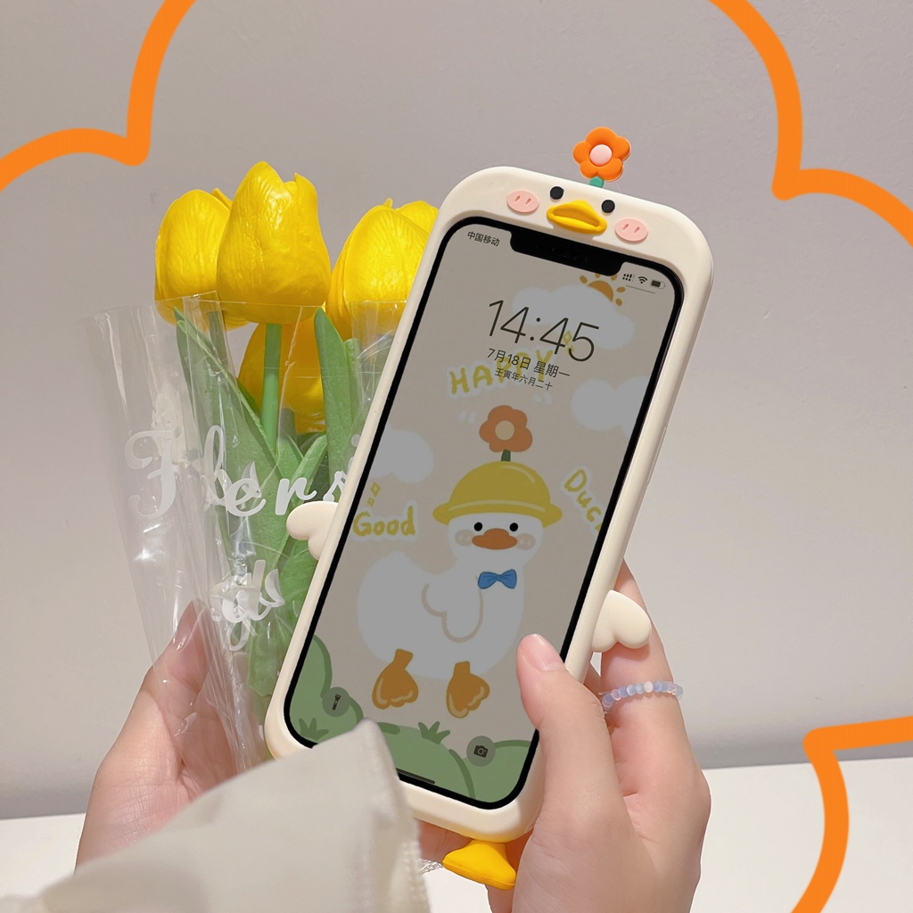 Ốp Điện Thoại Hình Vịt Và Hoa Dễ Thương Cho Iphone 13 13pro Max11 Pro Max Xs Max X 12 Pro Max