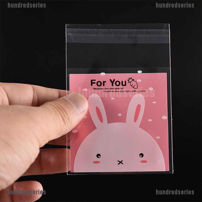Lốc 100 túi bóng kính có hình chú thỏ hồng đáng yêu để đựng quà bánh kẹo dùng trong tiệc sinh nhật