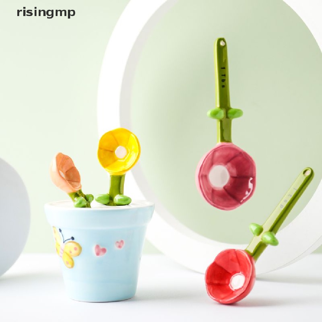 Set 4 Muỗng Sứ Đo Lường Kèm Giá Đỡ Hình Bông Hoa ♨Trên đó
