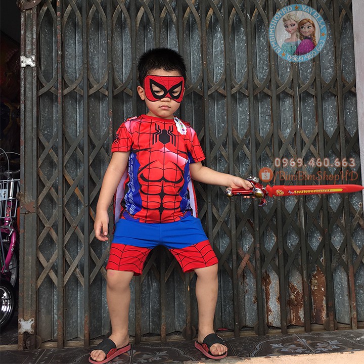 SET quần áo hóa trang trẻ em Người Nhện in Cơ Bắp 3D - kèm áo choàng + mặt nạ