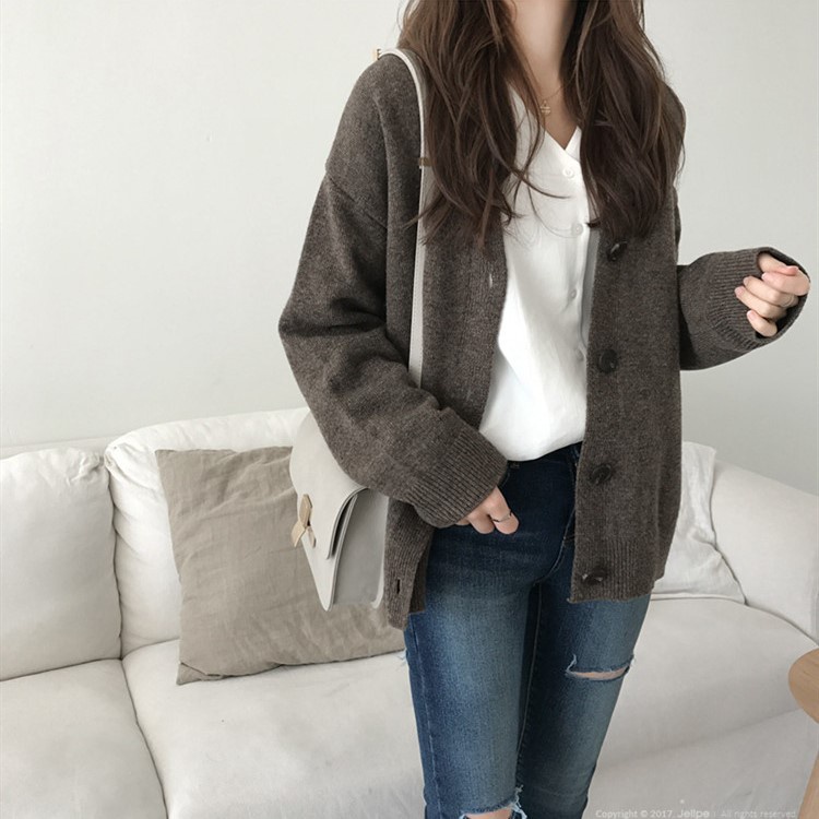 Áo khoác cardigan len nữ dài tay ulzzang Hàn Quốc, Áo cadigan len tăm vintage dệt kim - Maoshop
