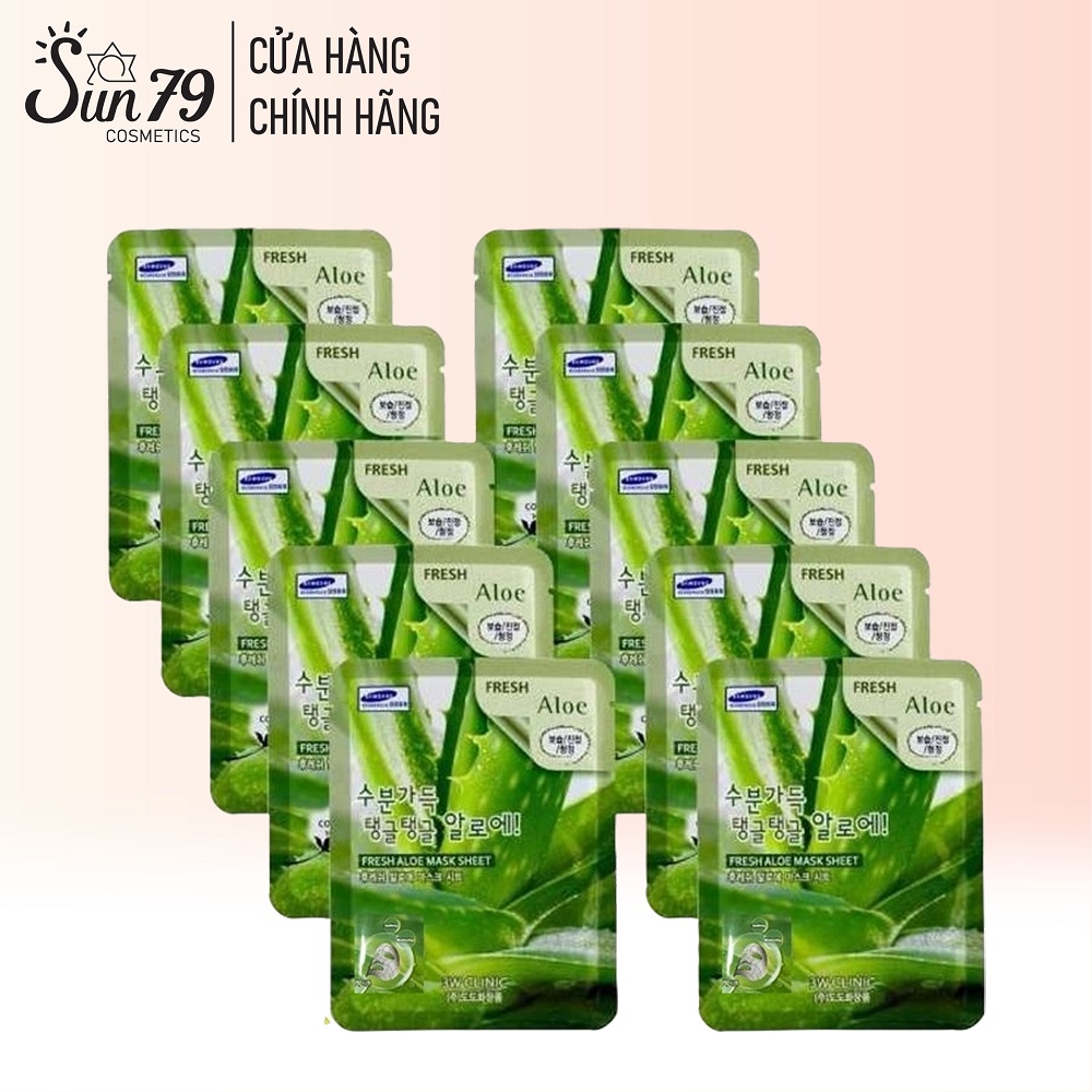 Combo 10 Mặt nạ dưỡng da cấp nước chiết xuất từ lô hội 3W CLINIC FRESH ALOE MASK SHEET 23ml x 10