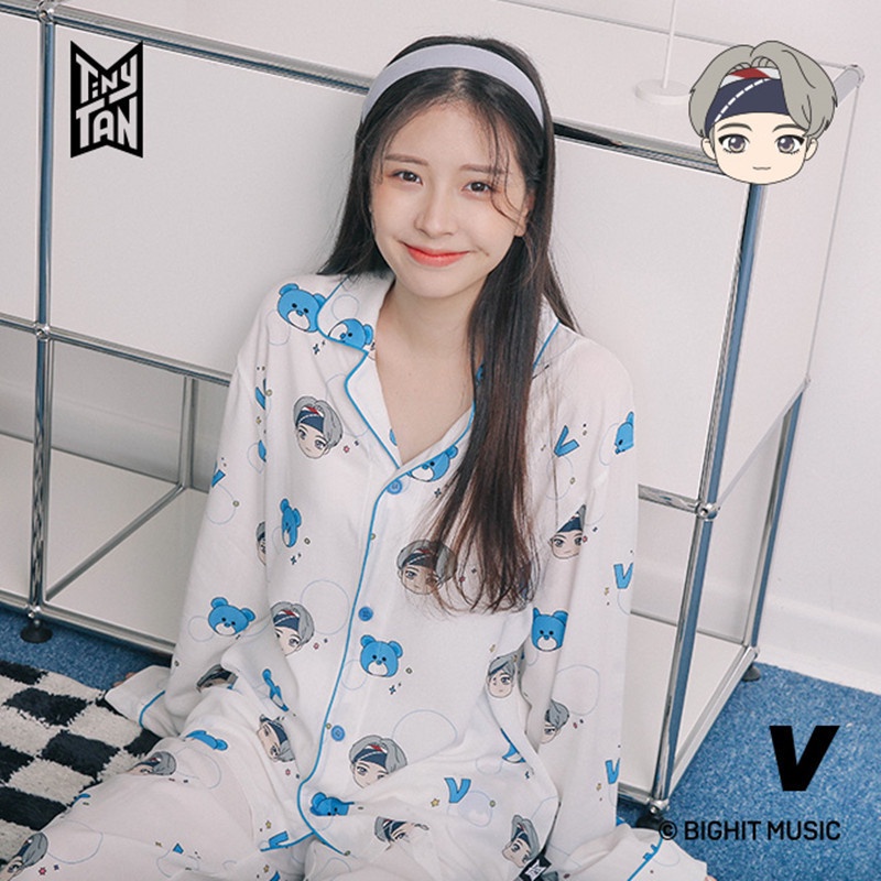 Bộ Đồ Ngủ Tay Dài In Hình BTS BT21 Phong Cách Hàn Quốc