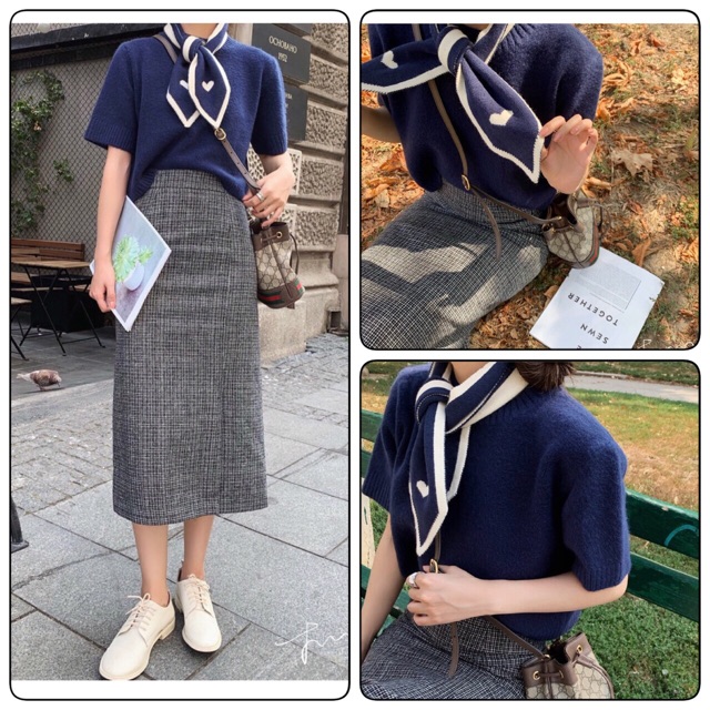 Set len xanh cổ nơ siêu hot - có bán áo riêng