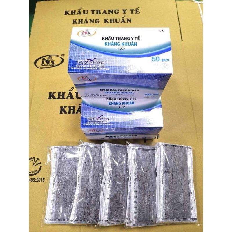 Khẩu Trang y tế 4 lớp kháng khuẩn cao cấp siêu rẻ đủ màu Nam Anh hiệu FAMAPRO ( hộp 50 cái)