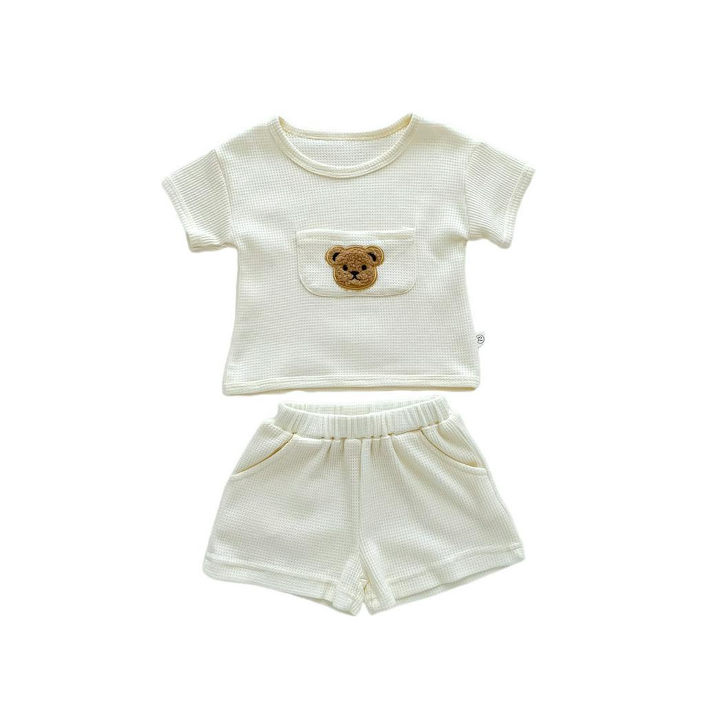Set Áo Thun In Hình Gấu Kèm Quần Short Thời Trang Mùa Hè Cho Bé 1-3 Tuổi
