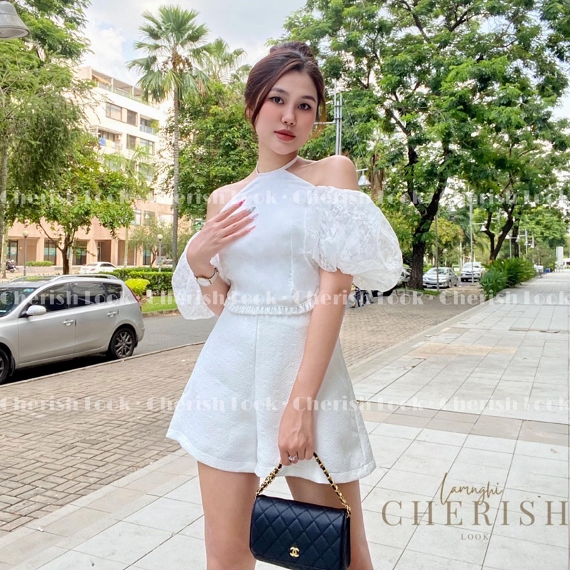 SET ÁO RỚT VAI PHỒNG + CHÂN VÁY TRẮNG