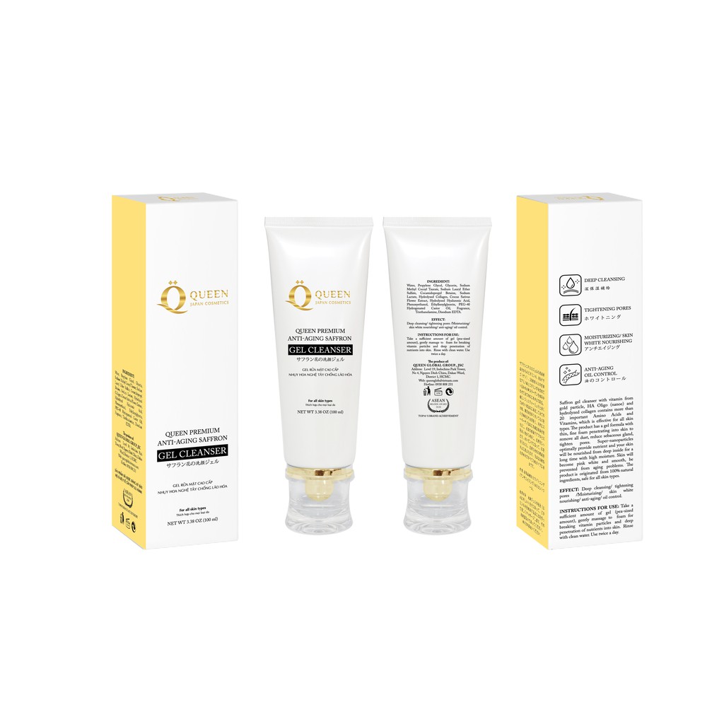 Gel rửa mặt cao cấp nhụy hoa nghệ tây chống lão hóa Queen Japan Cosmetics-Sửa rửa mặt da nhạy cảm | BigBuy360 - bigbuy360.vn