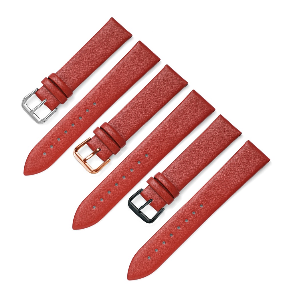 (Đỏ) Dây đồng hồ da bê mềm slim BO-20 chống thấm nước nhiều size 10 12 14 15 16 18 19 20 22mm