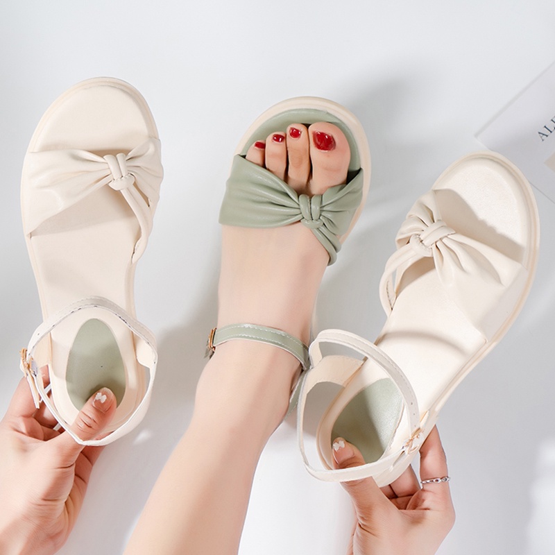 Xăng đan IELGY đế bằng đính nơ phong cách Hàn Quốc dành cho nữ