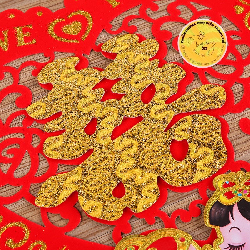 Set 2 chữ hỷ 3D nhung cao cấp trang trí phòng cưới