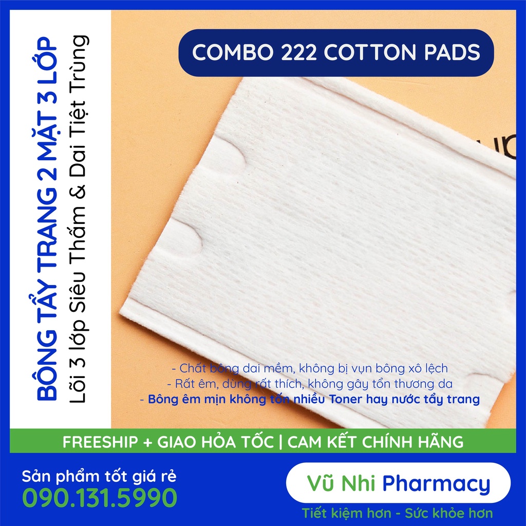 [Hộp 222] Bông Tẩy Trang 3 Lớp Cotton Pads 222 Miếng