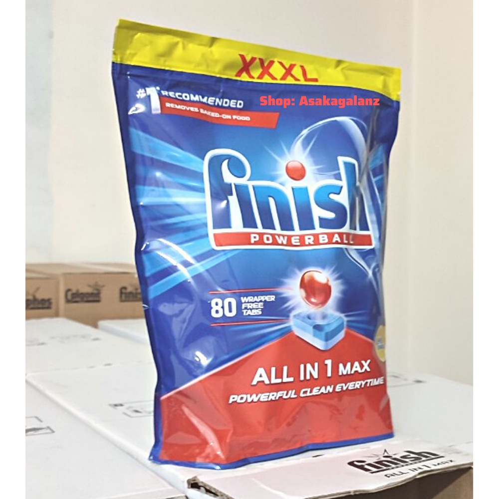 Viên rửa bát Finish All in 1 Max 80 viên [Hương chanh -10 chức năng, màng nilon tự tan]
