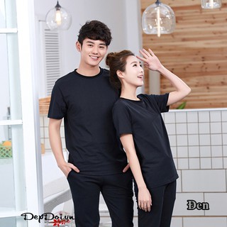 [1 cặp] Áo thun đôi trơn cổ tròn - Màu đen