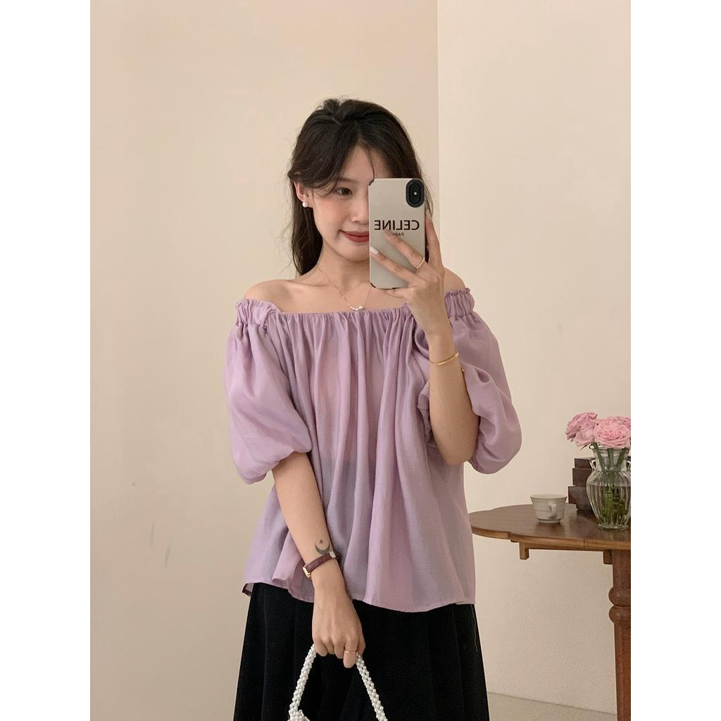 63789 Phong Cách Mới Áo Sơ Mi Mỏng Màu Trơn