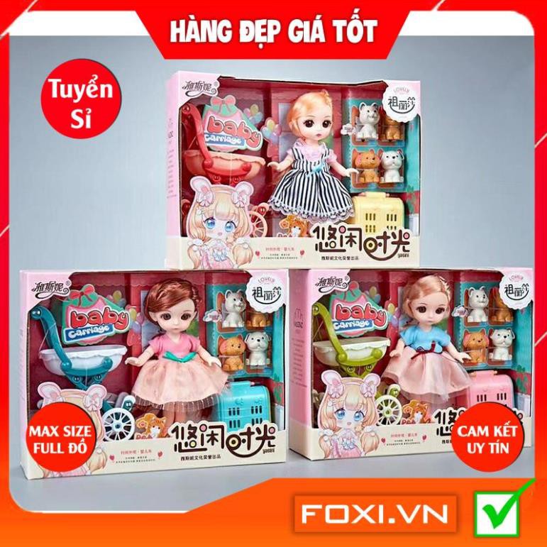 BúpBê công chúa 3D chibi-Dreamy giao ngẫu nhiên kèm phụ kiện váy dạ hội-thú cưng-xe đẩy-Đồ chơi bé gái