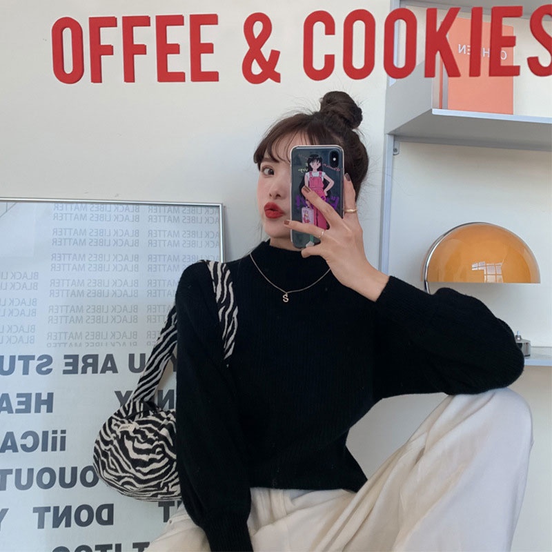 Áo sweater Dệt Kim Cổ Cao Ôm Dáng Thiết Kế Đơn Giản Thời Trang Mới Cho Nữ