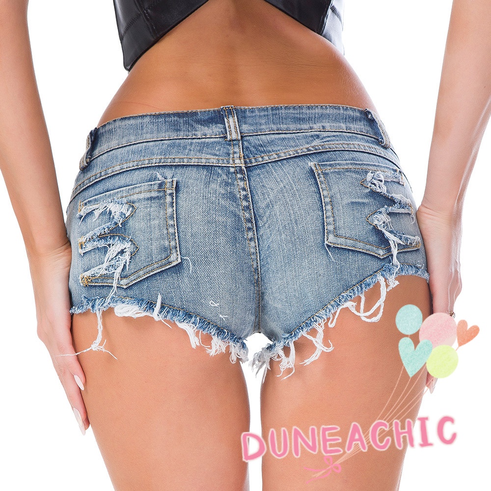 Women's Low Waist Button Hollow Cut Out Denim Street Sexy Shorts DUNEA