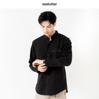 Áo sơ mi dáng suông SSSTUTTER thiết kế nổi bật viền túi vải cotton thoáng mát Premium Line Shirt