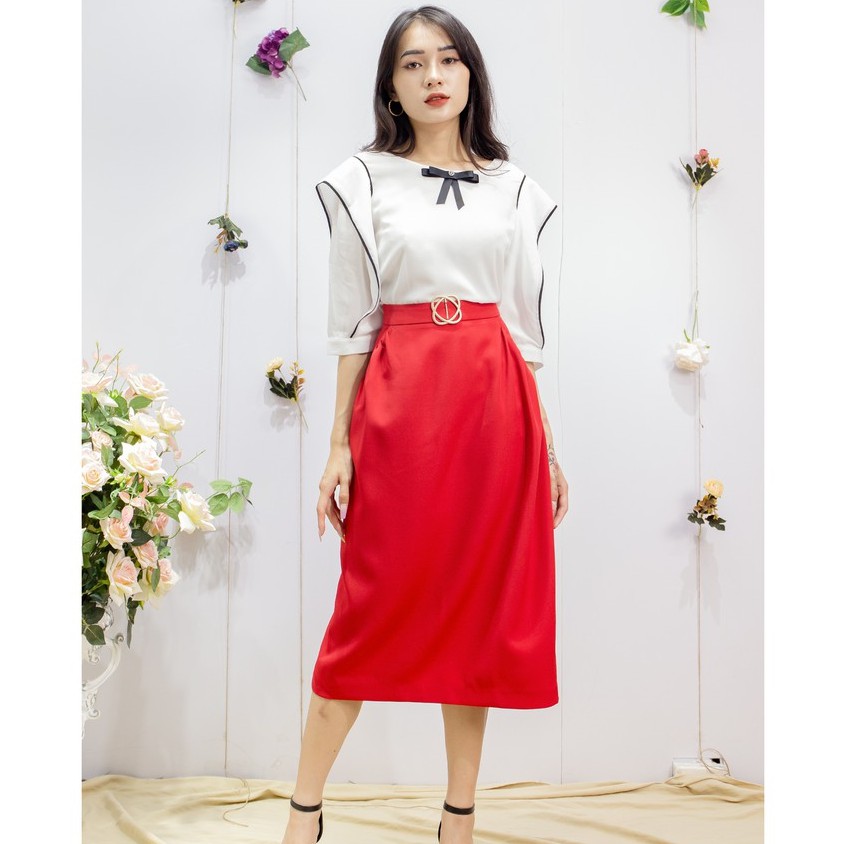 Chân váy ôm, túi chéo, rúm ly viền túi Emspo J1105