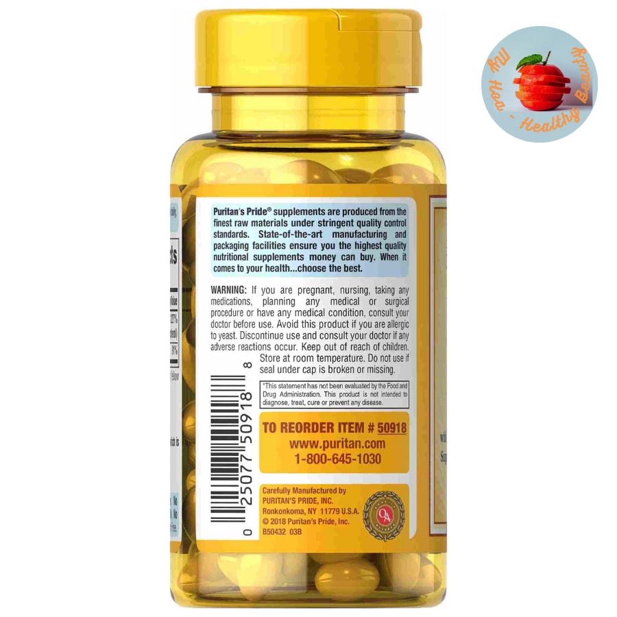 Vitamin E 400IU & Selenium Puritan's Pride(Viên uống bổ sung Vitamin E 400 & Selenium dưỡng ẩm cho da, chống lão hóa da)