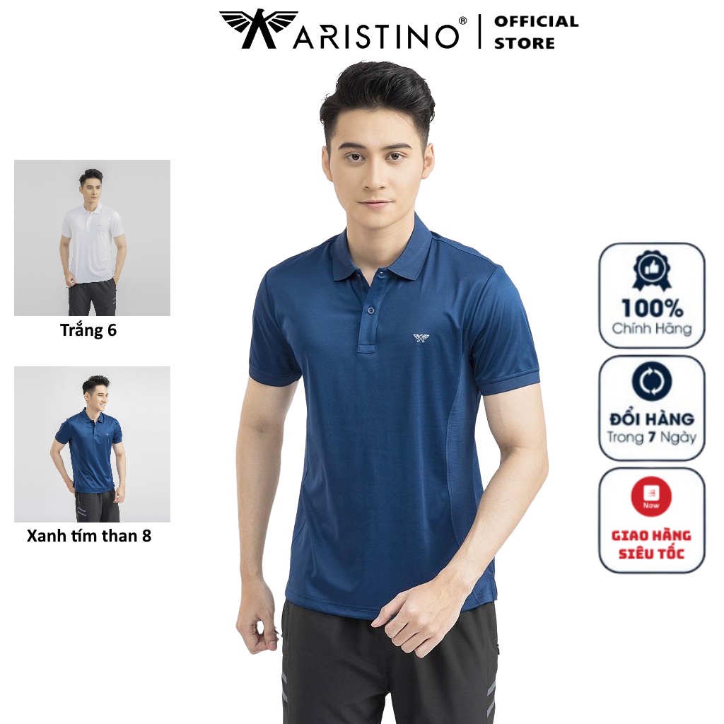 Áo Thun Nam Có Cổ Aristino APS030S1 Polo Nam Ngắn Tay Hai Màu Navy Trắng Vải Polyester Cao Cấp Dáng Suông Nhẹ Thể Thao