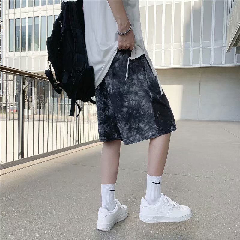 Quần Short Bóng Rổ Ống Rộng Nhuộm Màu Đen Phong Cách Hip Hop Đường Phố Cá Tính Cho Nam