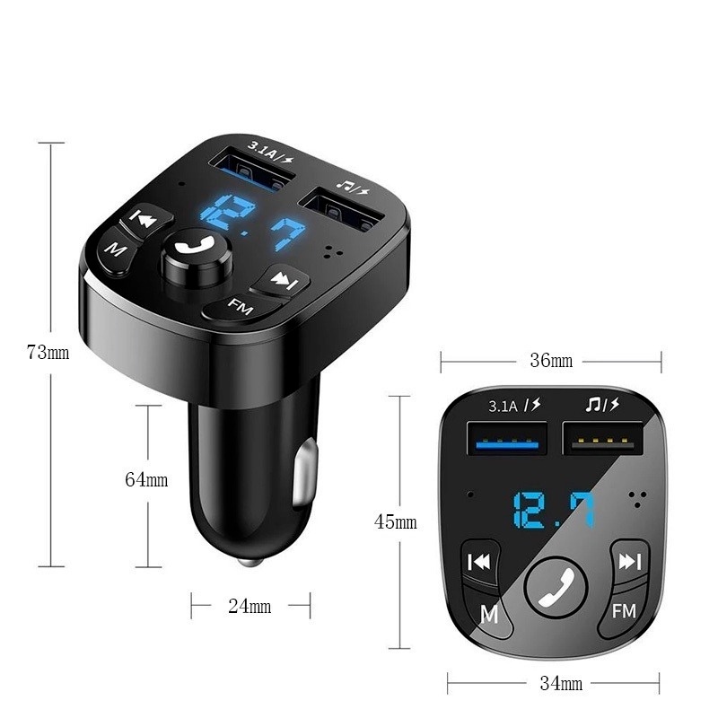 Máy nghe nhạc bluetooth 5.0 FM hỗ trợ gọi rảnh tay sạc nhanh hai cổng USB cho xe hơi